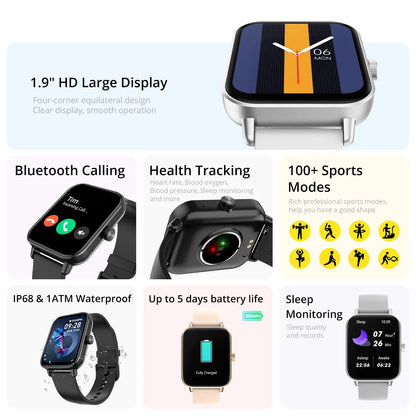 P81 Voice Calling Smart Watch Ultra 1.9 Inch Screen 24H Health Monitor 100+ Sports Modes, Bluetooth Smartwatch Men Women